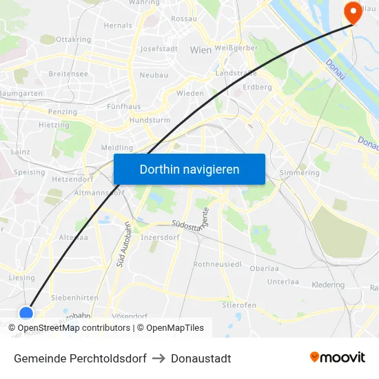 Gemeinde Perchtoldsdorf to Donaustadt map