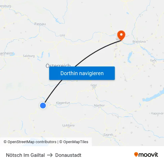 Nötsch Im Gailtal to Donaustadt map