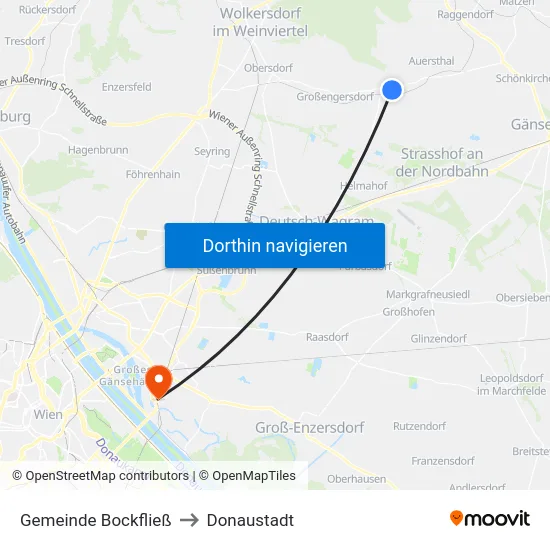 Gemeinde Bockfließ to Donaustadt map