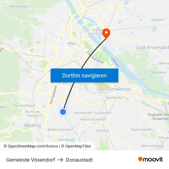 Gemeinde Vösendorf to Donaustadt map