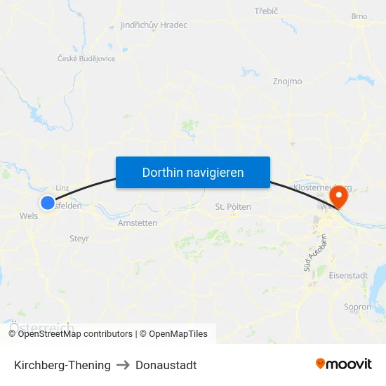Kirchberg-Thening to Donaustadt map