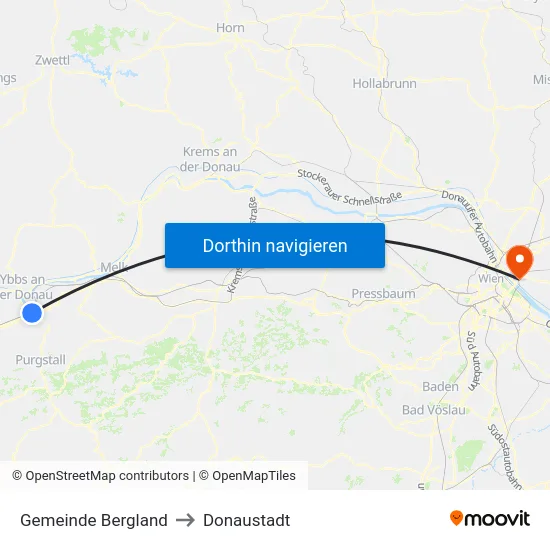 Gemeinde Bergland to Donaustadt map