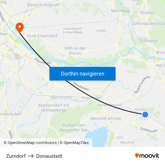 Zurndorf to Donaustadt map