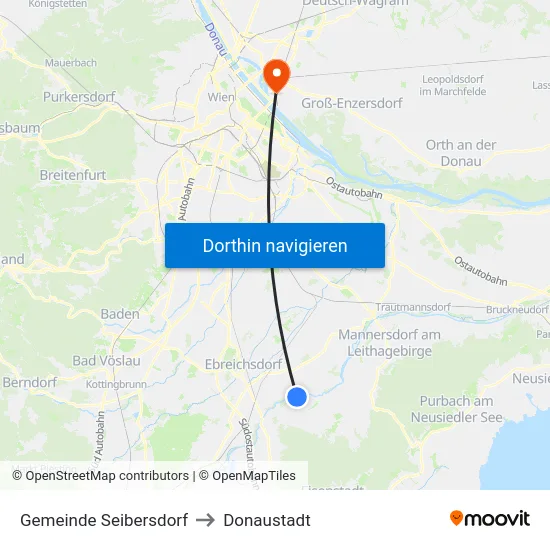 Gemeinde Seibersdorf to Donaustadt map