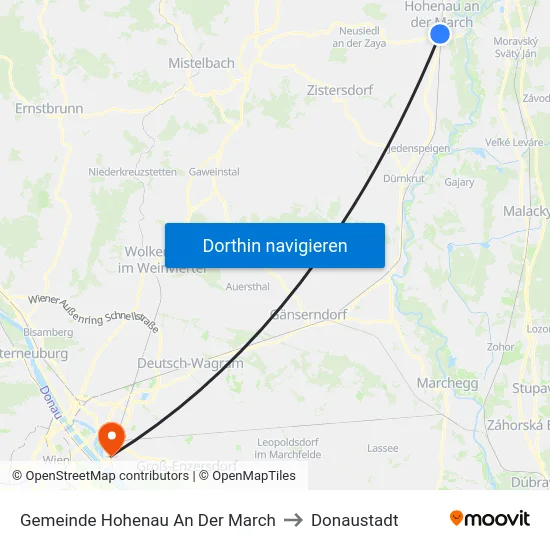 Gemeinde Hohenau An Der March to Donaustadt map