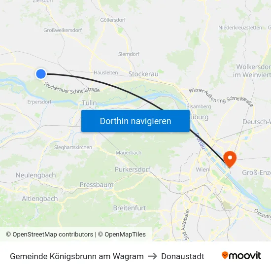 Gemeinde Königsbrunn am Wagram to Donaustadt map