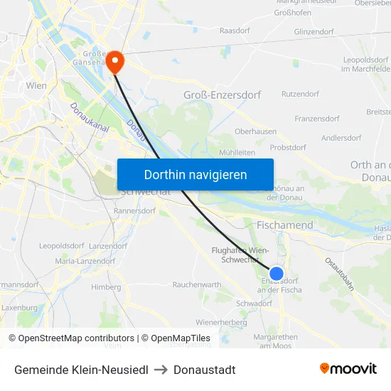 Gemeinde Klein-Neusiedl to Donaustadt map