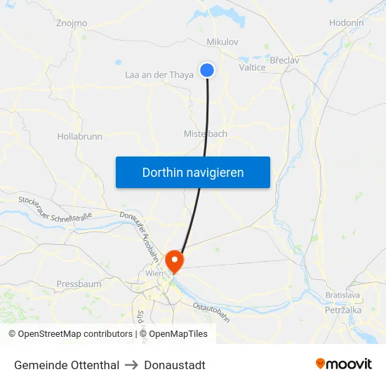 Gemeinde Ottenthal to Donaustadt map