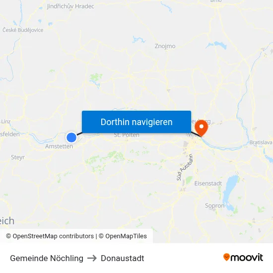 Gemeinde Nöchling to Donaustadt map
