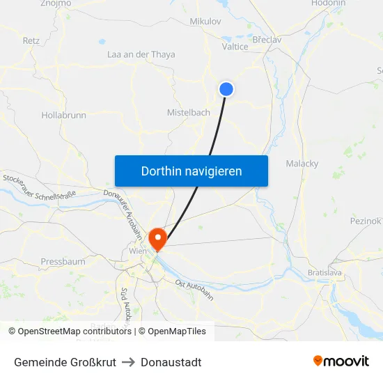 Gemeinde Großkrut to Donaustadt map