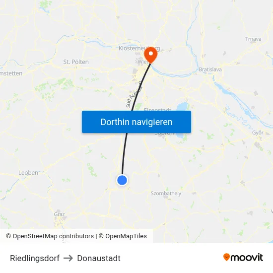 Riedlingsdorf to Donaustadt map