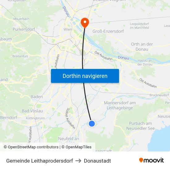 Gemeinde Leithaprodersdorf to Donaustadt map