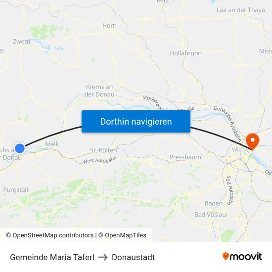 Gemeinde Maria Taferl to Donaustadt map