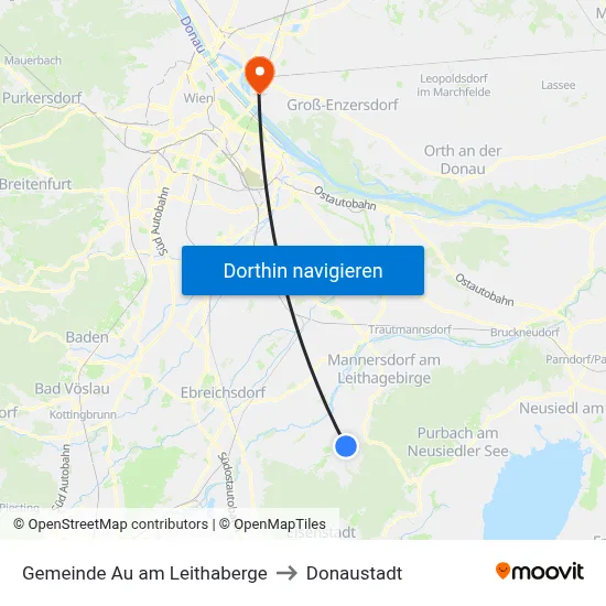 Gemeinde Au am Leithaberge to Donaustadt map