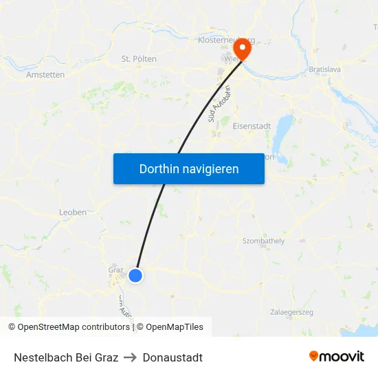 Nestelbach Bei Graz to Donaustadt map