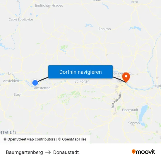 Baumgartenberg to Donaustadt map