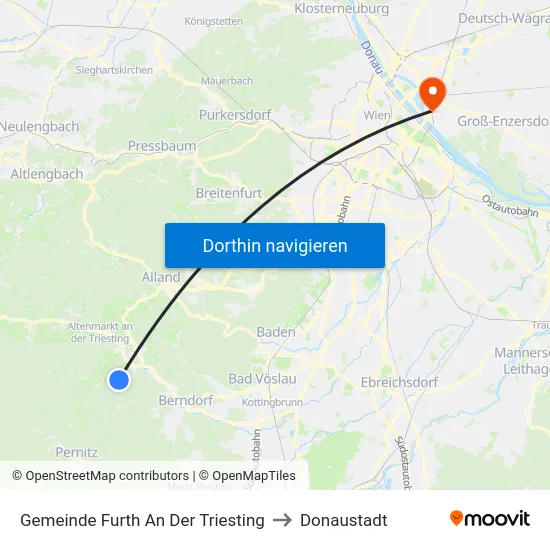 Gemeinde Furth An Der Triesting to Donaustadt map