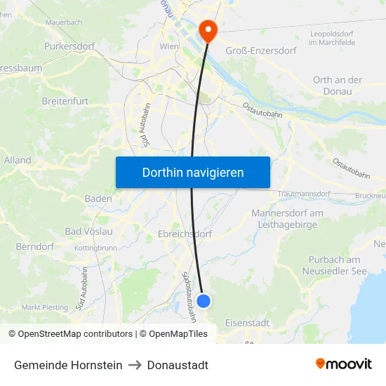 Gemeinde Hornstein to Donaustadt map