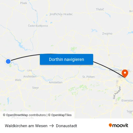 Waldkirchen am Wesen to Donaustadt map