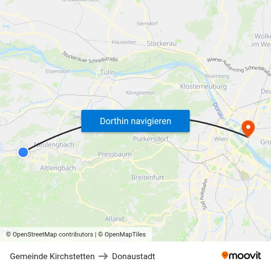 Gemeinde Kirchstetten to Donaustadt map
