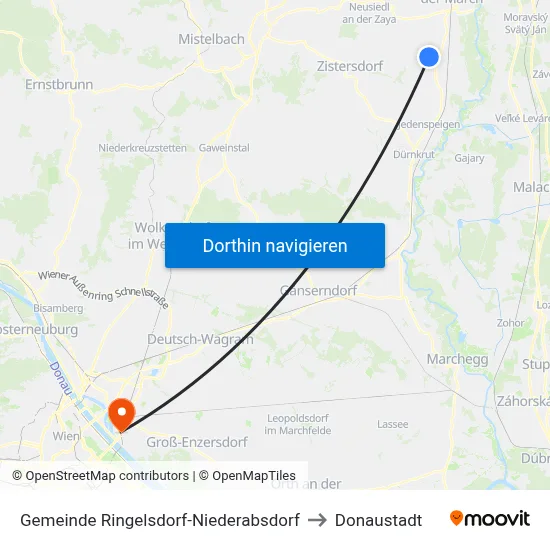 Gemeinde Ringelsdorf-Niederabsdorf to Donaustadt map