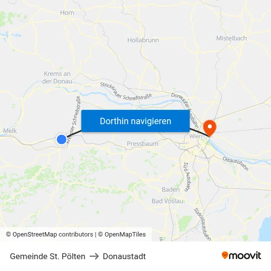 Gemeinde St. Pölten to Donaustadt map