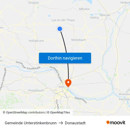 Gemeinde Unterstinkenbrunn to Donaustadt map