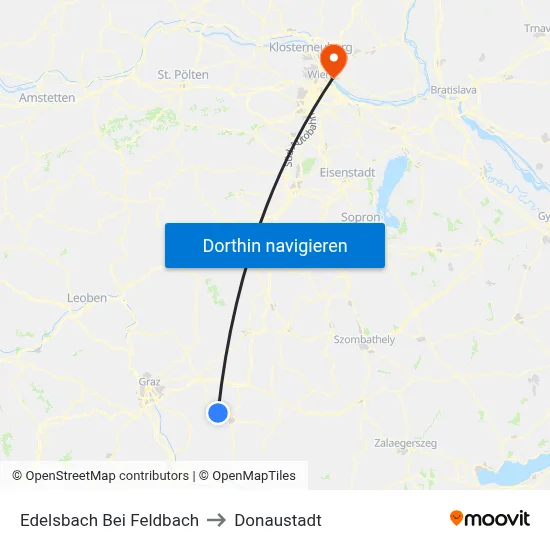 Edelsbach Bei Feldbach to Donaustadt map