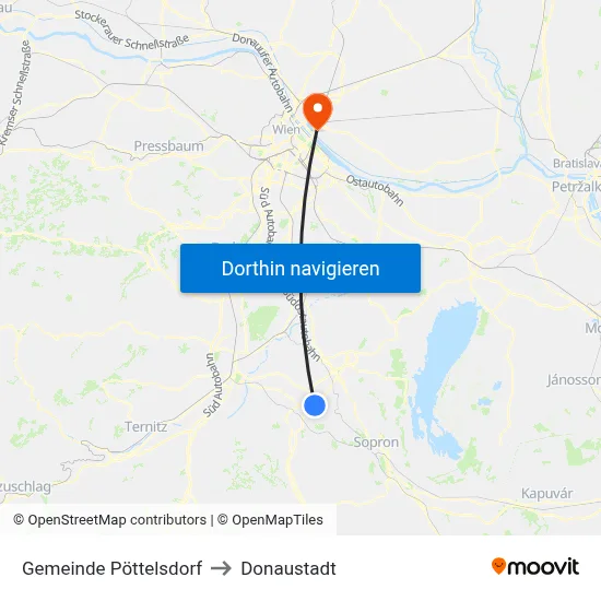 Gemeinde Pöttelsdorf to Donaustadt map