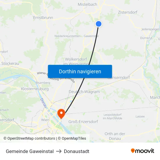 Gemeinde Gaweinstal to Donaustadt map