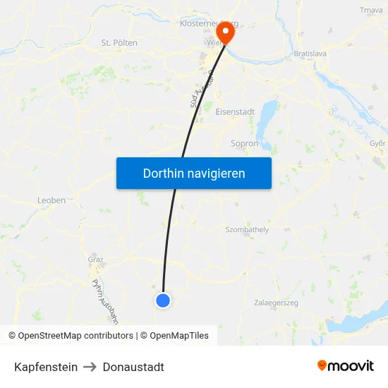 Kapfenstein to Donaustadt map