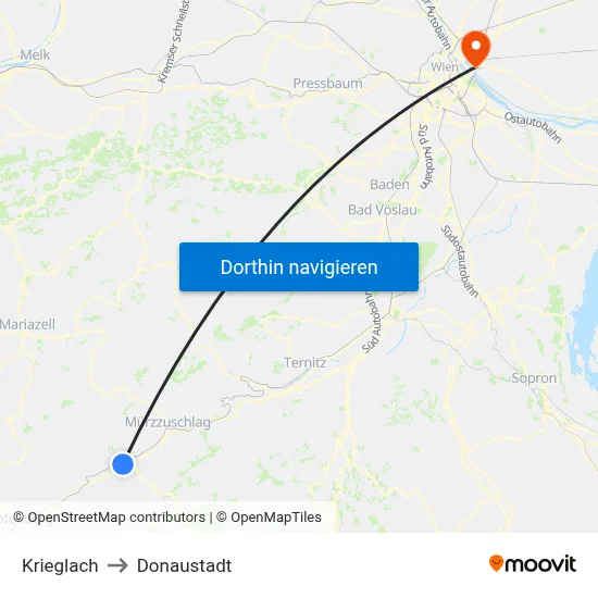 Krieglach to Donaustadt map