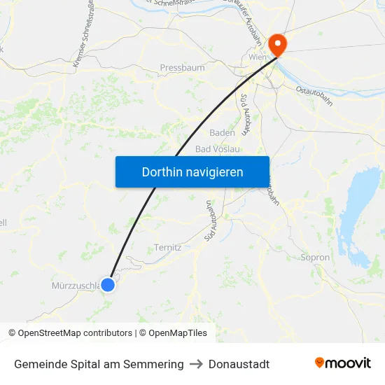 Gemeinde Spital am Semmering to Donaustadt map