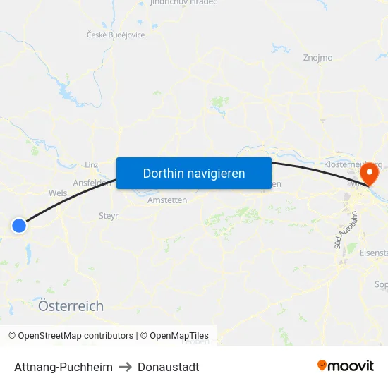 Attnang-Puchheim to Donaustadt map