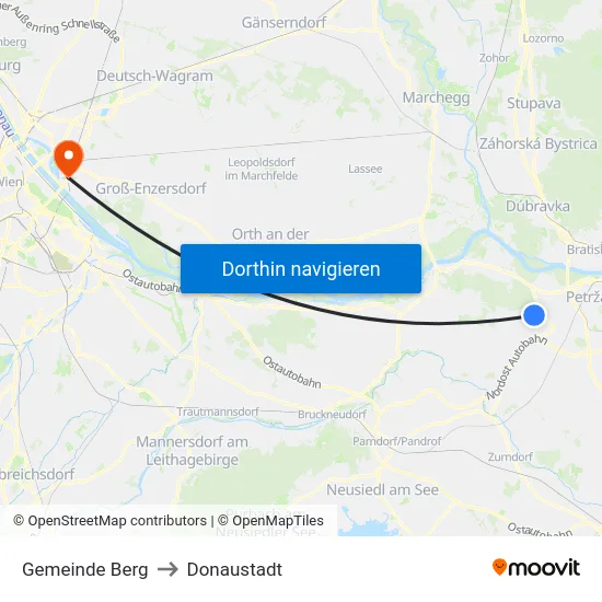 Gemeinde Berg to Donaustadt map