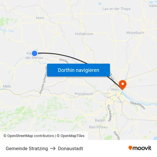 Gemeinde Stratzing to Donaustadt map