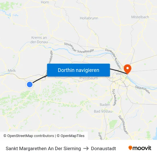 Sankt Margarethen An Der Sierning to Donaustadt map