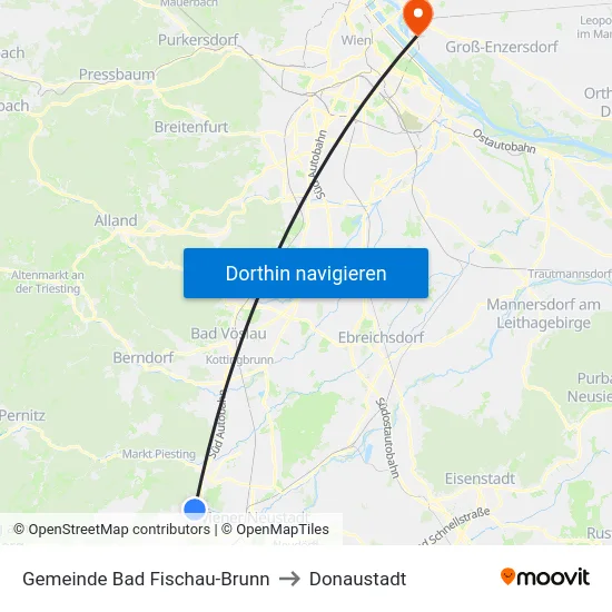 Gemeinde Bad Fischau-Brunn to Donaustadt map