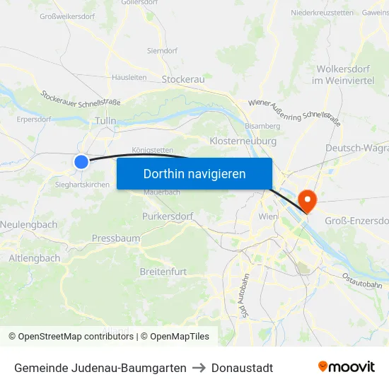 Gemeinde Judenau-Baumgarten to Donaustadt map