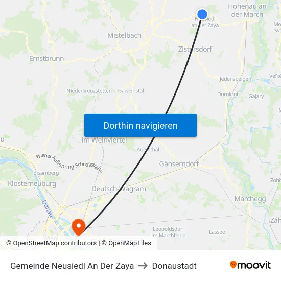 Gemeinde Neusiedl An Der Zaya to Donaustadt map