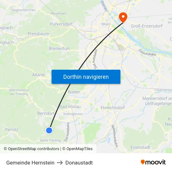Gemeinde Hernstein to Donaustadt map