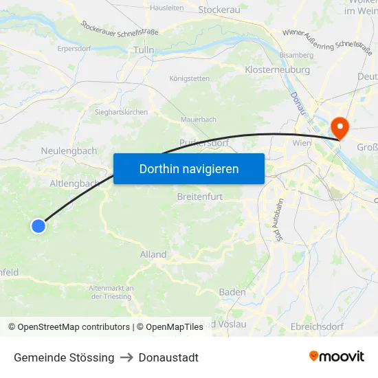 Gemeinde Stössing to Donaustadt map