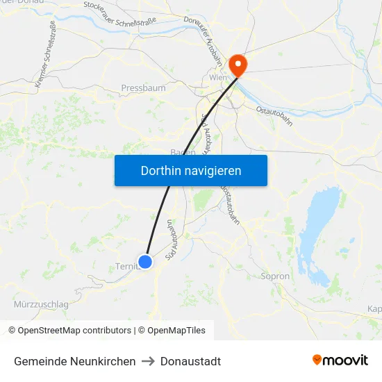 Gemeinde Neunkirchen to Donaustadt map