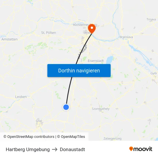 Hartberg Umgebung to Donaustadt map