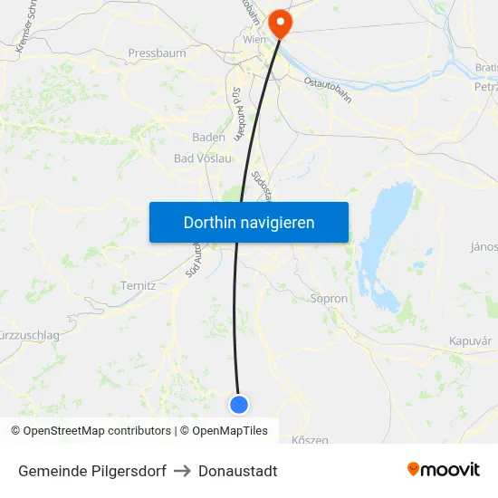 Gemeinde Pilgersdorf to Donaustadt map