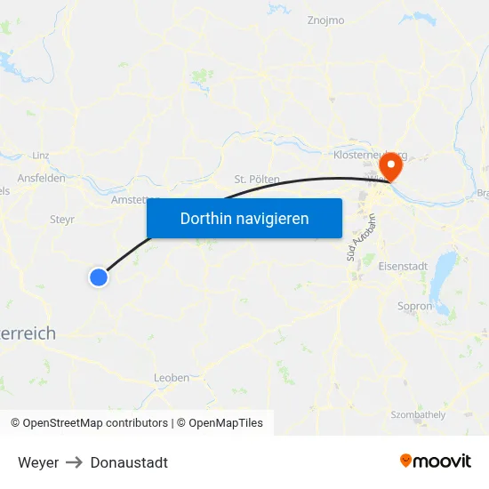 Weyer to Donaustadt map