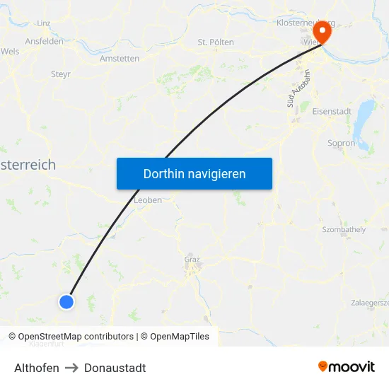 Althofen to Donaustadt map