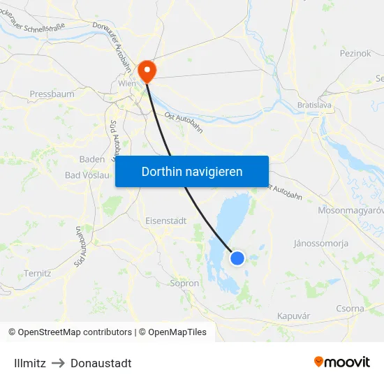 Illmitz to Donaustadt map