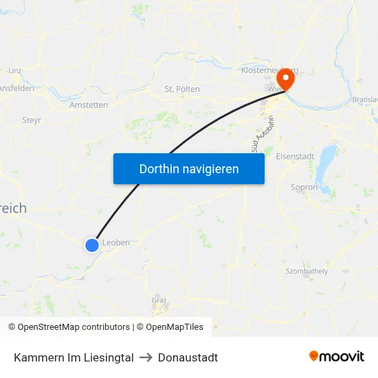 Kammern Im Liesingtal to Donaustadt map