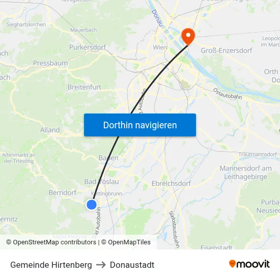 Gemeinde Hirtenberg to Donaustadt map
